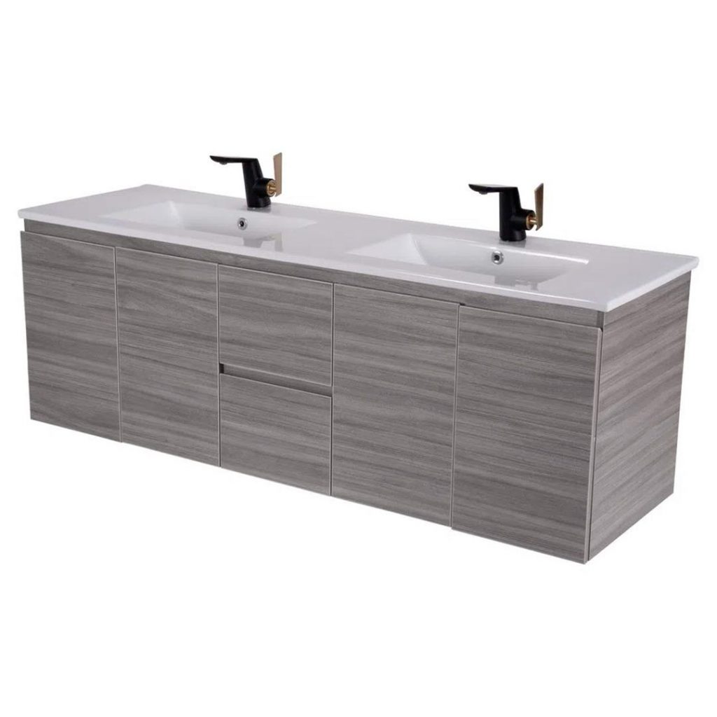 Mueble de Baño Abadía Gris en fórmica 150x46 cms. Doble poceta | LECCO
