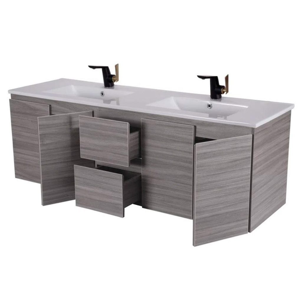 Mueble de Baño Abadía Gris en fórmica 150x46 cms. Doble poceta | LECCO