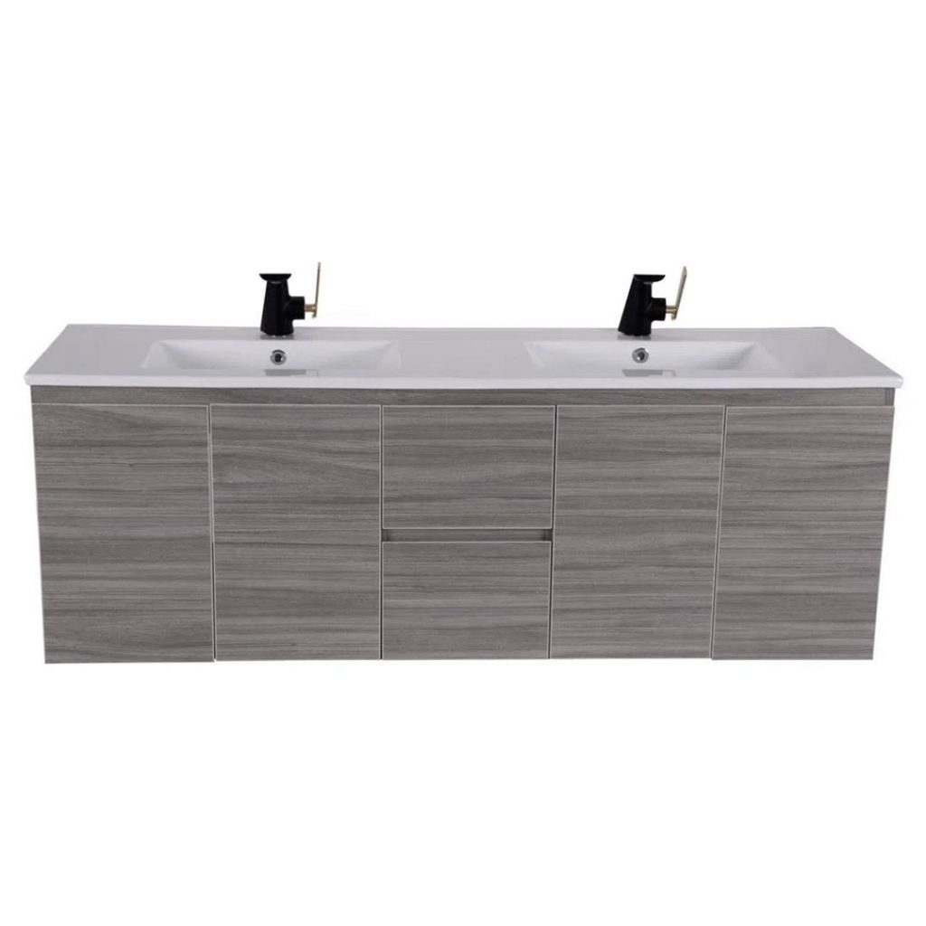 Mueble de Baño Abadía Gris en fórmica 150x46 cms. Doble poceta | LECCO