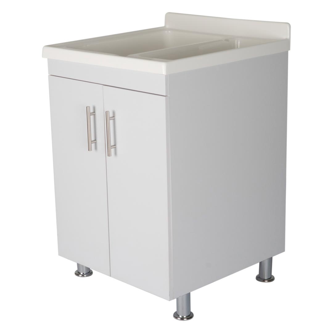 Mueble para lavadero en fórmica Blanco 58×57 cm. de 2 puertas con división