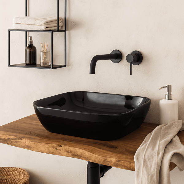 Lavamanos Vessel Bacino Negro Brillante 45.5x32.5x 13.5 cm
