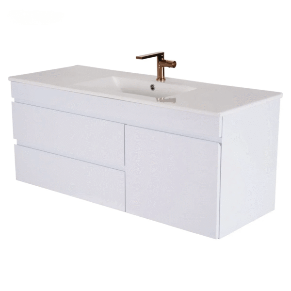167442-1200-1200 Mueble Poliuretano Maui Blanco Con Placa Lavamanos Poceta Centro 120 x 46 cm