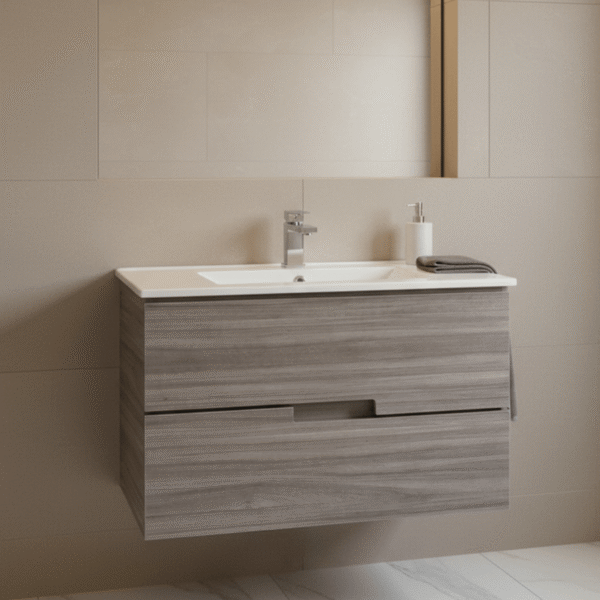 Mueble Madecor Amaro Gris Con Placa Lavamanos Poceta Centro 70 x 46 cm