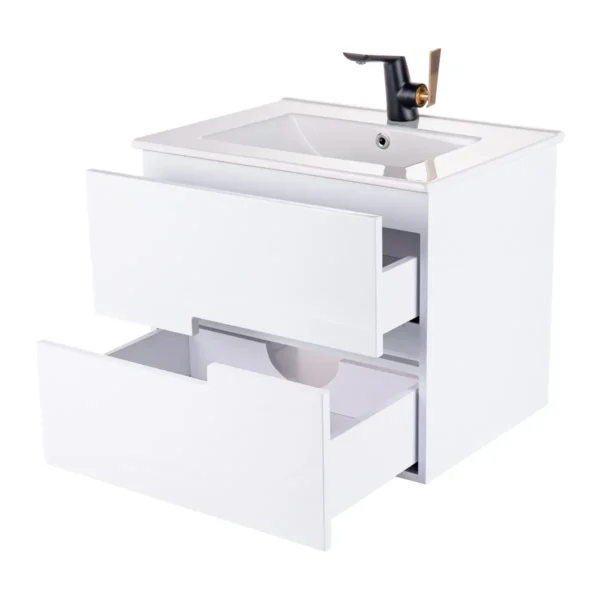 167509-1200-1200 Mueble Poliuretano Amaro Blanco Con Placa Lavamanos Poceta Centro 60 x 45 cm