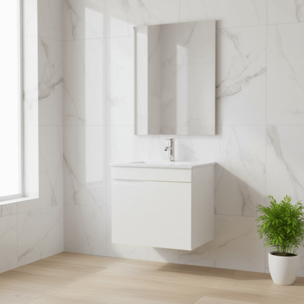 Mueble Poliuretano Oregon Blanco Con Placa Lavamanos Poceta Centro 50 x 40 cm