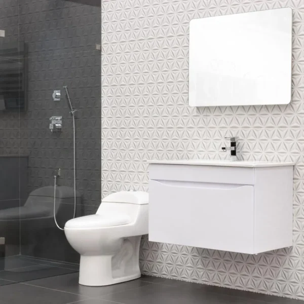 167578-1200-1200 Mueble Poliuretano Ario Blanco Con Placa Lavamanos Poceta Centro 80 x 47 cm