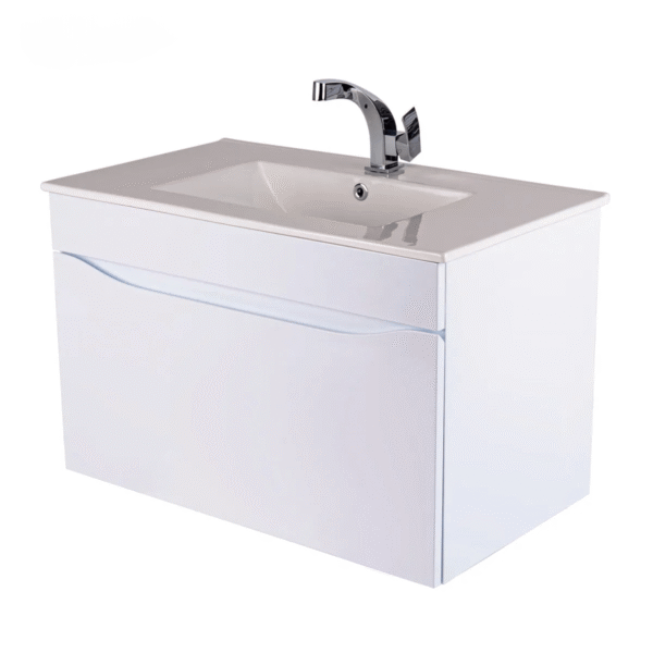 167581-1200-1200 Mueble Poliuretano Ario Blanco Con Placa Lavamanos Poceta Centro 80 x 47 cm