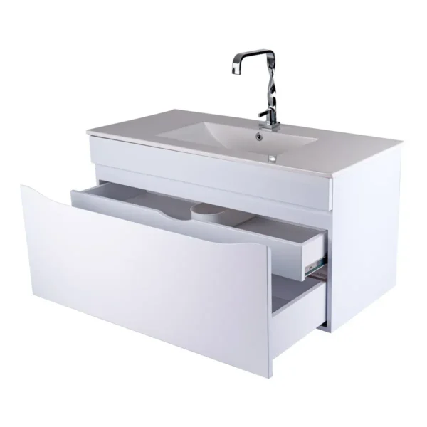 167589-1200-1200 Mueble Poliuretano Ario Blanco Con Placa Lavamanos Poceta Centro 100 x 46 cm