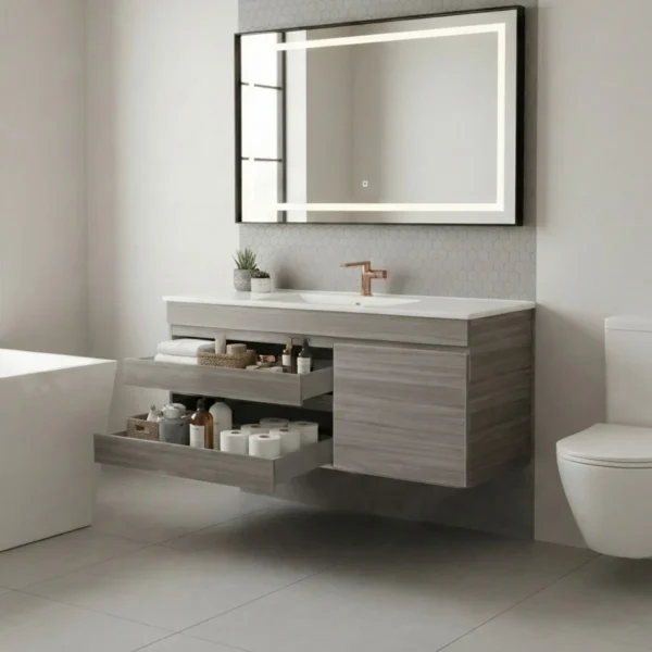 169566-1200-1200 Mueble Madecor Maui Gris Con Placa Lavamanos 120 x 46 cm