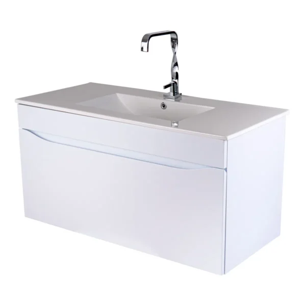 169579-1200-1200 Mueble Poliuretano Ario Blanco Con Placa Lavamanos Poceta Centro 100 x 46 cm