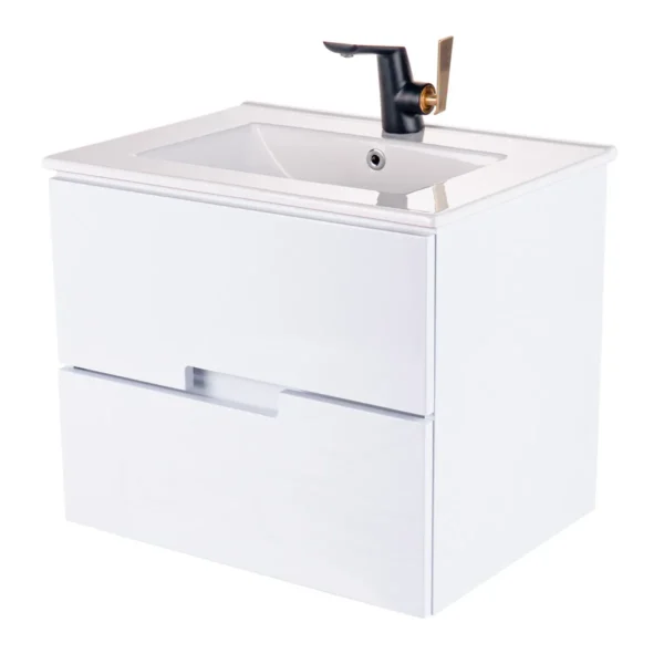 169583-1200-1200 Mueble Poliuretano Amaro Blanco Con Placa Lavamanos Poceta Centro 60 x 45 cm