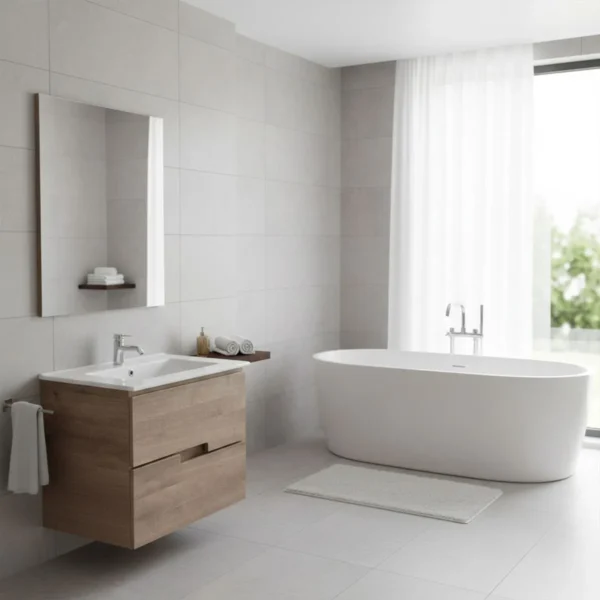 Mueble Madecor Amaro Roble Claro Con Placa Lavamanos Poceta Centro 60 x 45 cm
