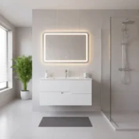 Mueble Poliuretano Amaro Blanco Con Placa Lavamanos Poceta Centro 90 x 45.5 cm