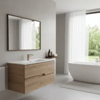 Mueble Madecor Amaro Roble Claro Con Placa Lavamanos Poceta Centro 90 x 45.5 cm