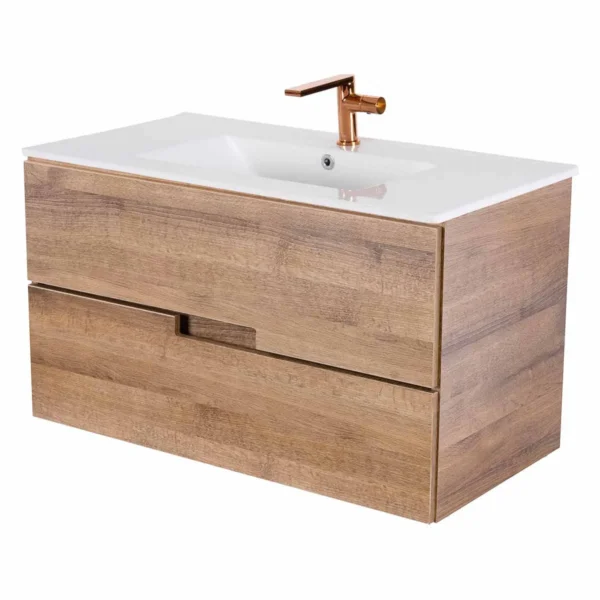 Mueble Madecor Amaro Roble Claro Con Placa Lavamanos Poceta Centro 90 x 45.5 cm