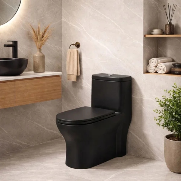 Sanitario One-piece Bellagio Negro Mate Descarga 1000 Gramos Con Anillo De Cera Conex 1/2
