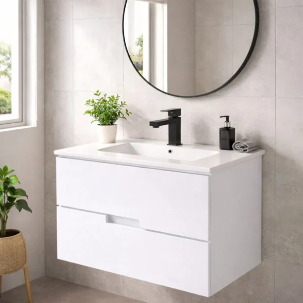 Mueble Poliuretano Amaro Blanco Con Placa Lavamanos Poceta Centro 70 x 46 cm