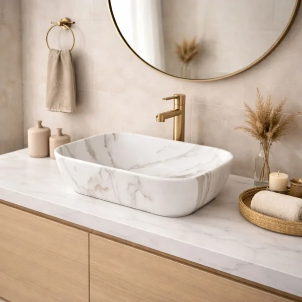 170847-1200-1200 Lavamanos Roma Blanco Tipo Vessel En Porcelana 45.5x32.5x13.5 cm