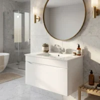 Mueble Poliuretano Ario Blanco Con Placa Lavamanos Poceta Centro 80 x 45 cm