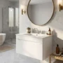 170861-1200-1200 Mueble Poliuretano Ario Blanco Con Placa Lavamanos Poceta Centro 80 x 45 cm