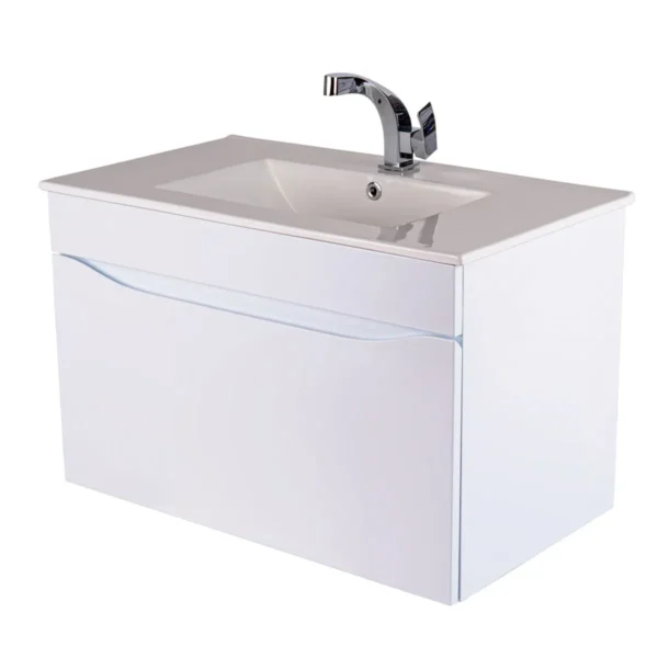 170862-1200-1200 Mueble Poliuretano Ario Blanco Con Placa Lavamanos Poceta Centro 80 x 45 cm