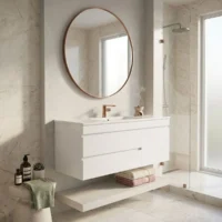 Mueble Poliuretano Maui Blanco Con Placa Lavamanos Poceta Centro 120 x 46 cm