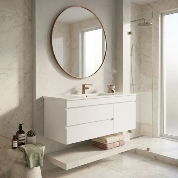 Mueble Poliuretano Maui Blanco Con Placa Lavamanos Poceta Centro 120 x 46 cm