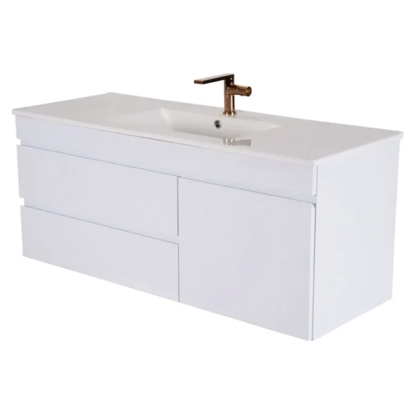 Mueble Poliuretano Maui Blanco Con Placa Lavamanos Poceta Centro 120 x 46 cm
