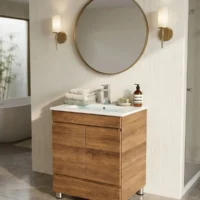 Mueble Madecor Sao Paulo Roble Claro Con Placa Lavamanos Poceta Centro 60 x 45 cm