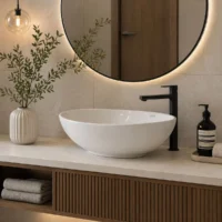 Lavamanos En Porcelana Tipo Vessel Oval Raven Blanco 41X33.5X13.9 cm
