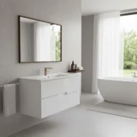 Mueble Poliuretano Amaro Blanco Con Placa Lavamanos Poceta Centro 70 x 46 cm
