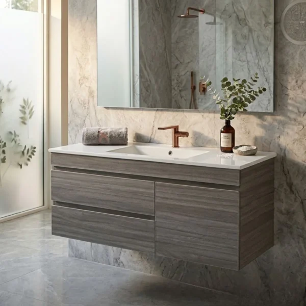 Mueble Madecor Maui Gris Con Placa Lavamanos Poceta Centro 120 x 46 cm