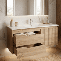 Mueble Madecor Bibury Fresno Con Placa Lavamanos Poceta Centro 120 x 46 cm