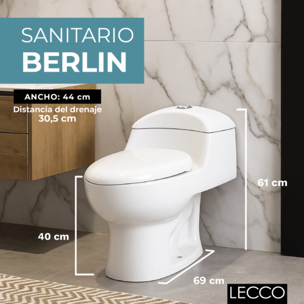 Sanitario Berlin Blanco Descarga 1000 Gramos Con Anillo De Cera