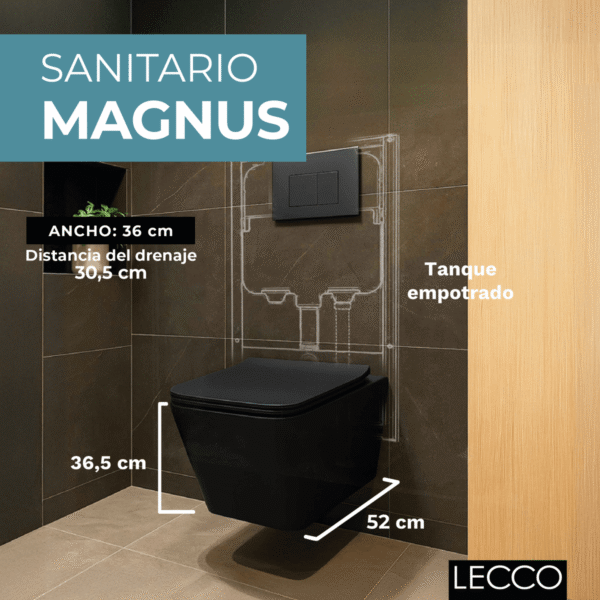 172220-1200-1200 Sanitario Suspendido Cuadrado Magnus Negro Mate Sin Tanque