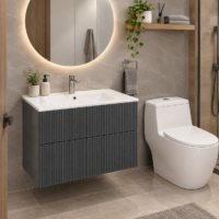 Mueble Poliuretano Veneto Gris Con Placa Lavamanos Poceta Centro 60 x 45 Cm Lecco