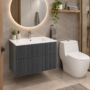 Mueble Poliuretano Veneto Gris Con Placa Lavamanos Poceta Centro 60 x 45 Cm Lecco