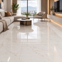 Sala moderna con mármol brillante y vistas urbanas Porcelanato Ontalio White Brill 60X120 T3 (Cjx1.44M²)V4